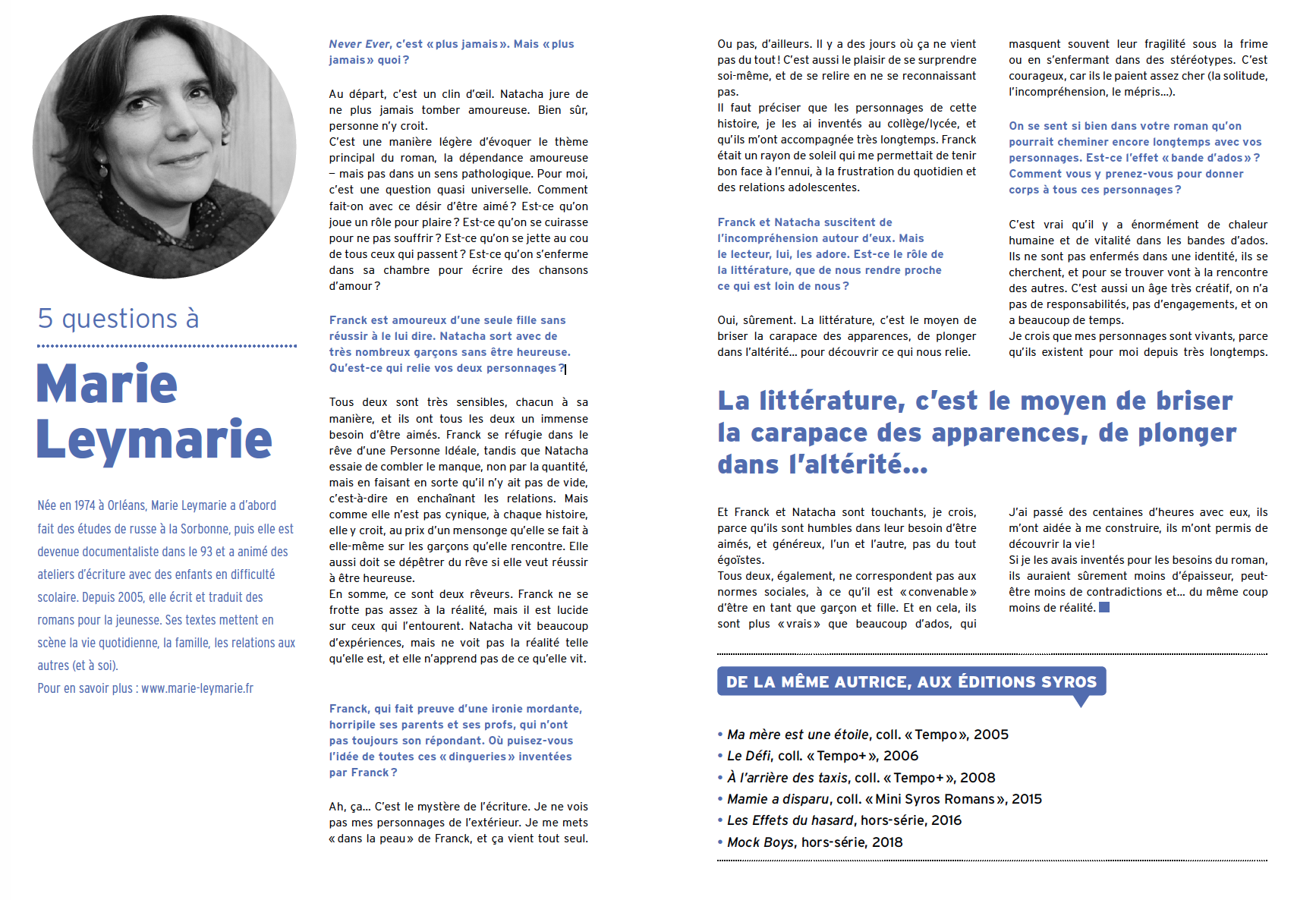 5 questions à Marie Leymarie